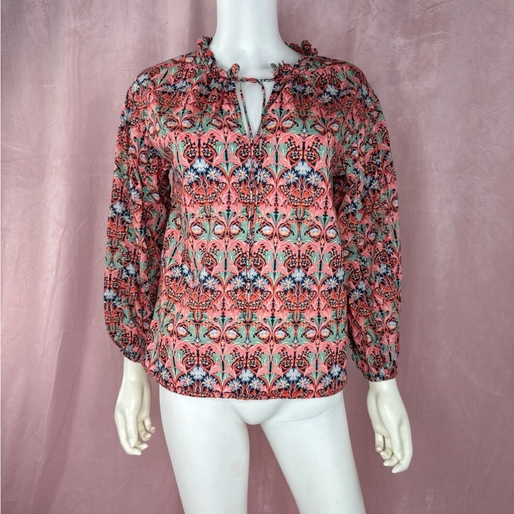 J. Crew Womens Liberty Floral Scalloped Trim Puff Sleeve Blouse Size XXS